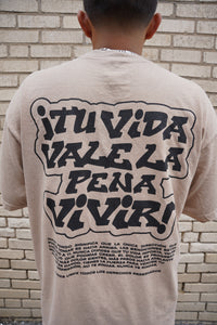Beige + Black "TU VIDA VALE LA PENA VIVIR" Heavy Weight T-Shirt