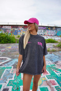 Mineral Wash Black + Pink "YOUR LIFE IS WORTH LIVING" Heavy Weight T-Shirt