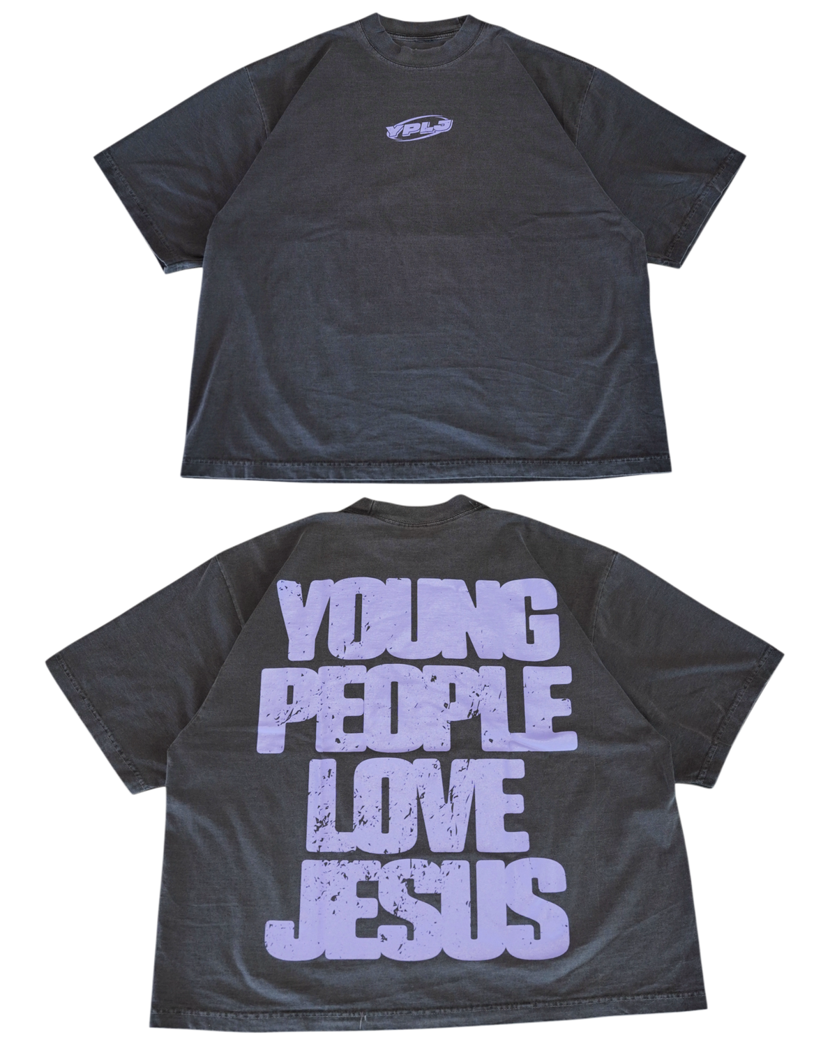 Vintage Black + Lavender "YOUNG PEOPLE LOVE JESUS" Oversized T-Shirt