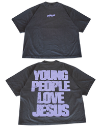 Vintage Black + Lavender "YOUNG PEOPLE LOVE JESUS" Oversized T-Shirt