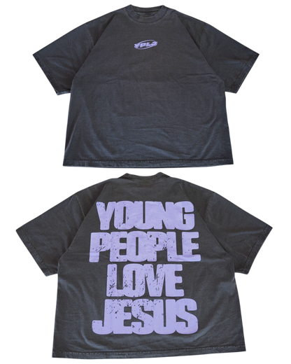 Vintage Black + Lavender "YOUNG PEOPLE LOVE JESUS" Oversized T-Shirt