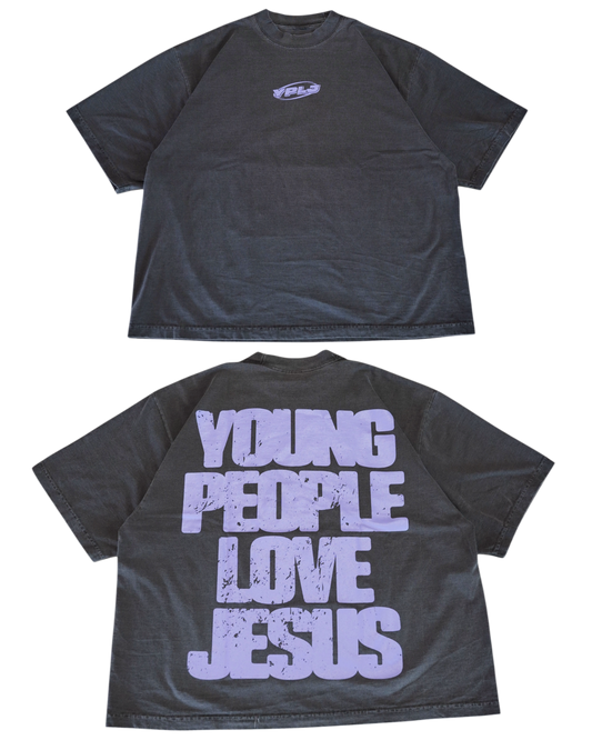 Vintage Black + Lavender "YOUNG PEOPLE LOVE JESUS" Oversized T-Shirt