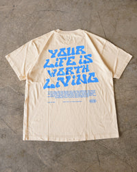 Cream + Blue "Your Life is Worth Living" T-Shirt
