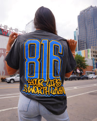 Vintage Black + Blue "816 DAY" Your Life Is Worth Living T-Shirt