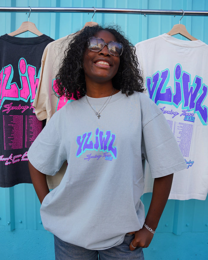Purple + Teal on Vintage Grey YLIWL "Spring Tour 2026" T-Shirt