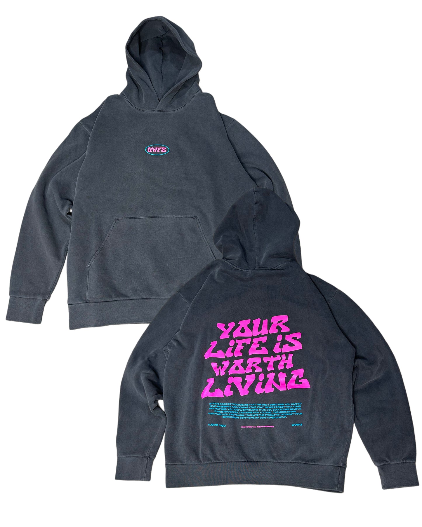 YLIWL Pink & Teal HeavyWeight Hoodie (Vintage Black)