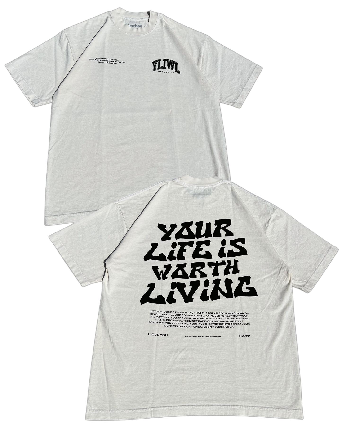 Cream + Black "YOUR LIFE IS WORTH LIVING" Heavy Weight T-Shirt