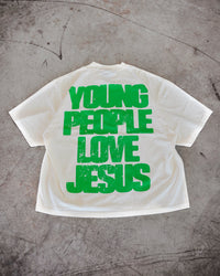 Cream + Green "YOUNG PEOPLE LOVE JESUS" Oversized T-Shirt