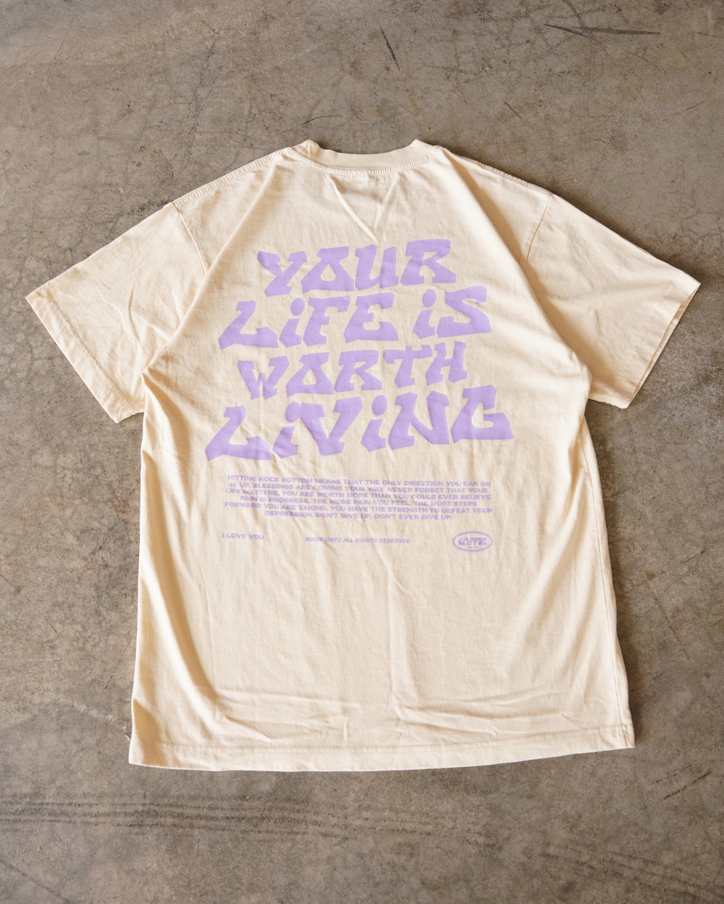 Cream + Lavender "Your Life is Worth Living" T-Shirt