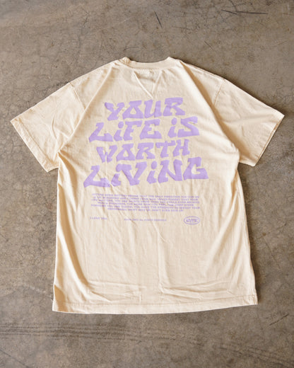 Cream + Lavender "Your Life is Worth Living" T-Shirt