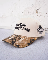 Camo + Cream "YOUR LIFE IS WORTH LIVING" Snapback Hat