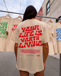 Cream + Red "Your Life is Worth Living" T-Shirt