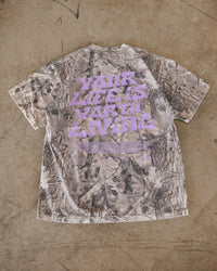 B&W Camo + Lavendar "Your Life is Worth Living" T-Shirt