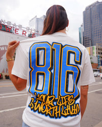 White + Blue "816 DAY" Your Life Is Worth Living Soft, Light Weight T-Shirt