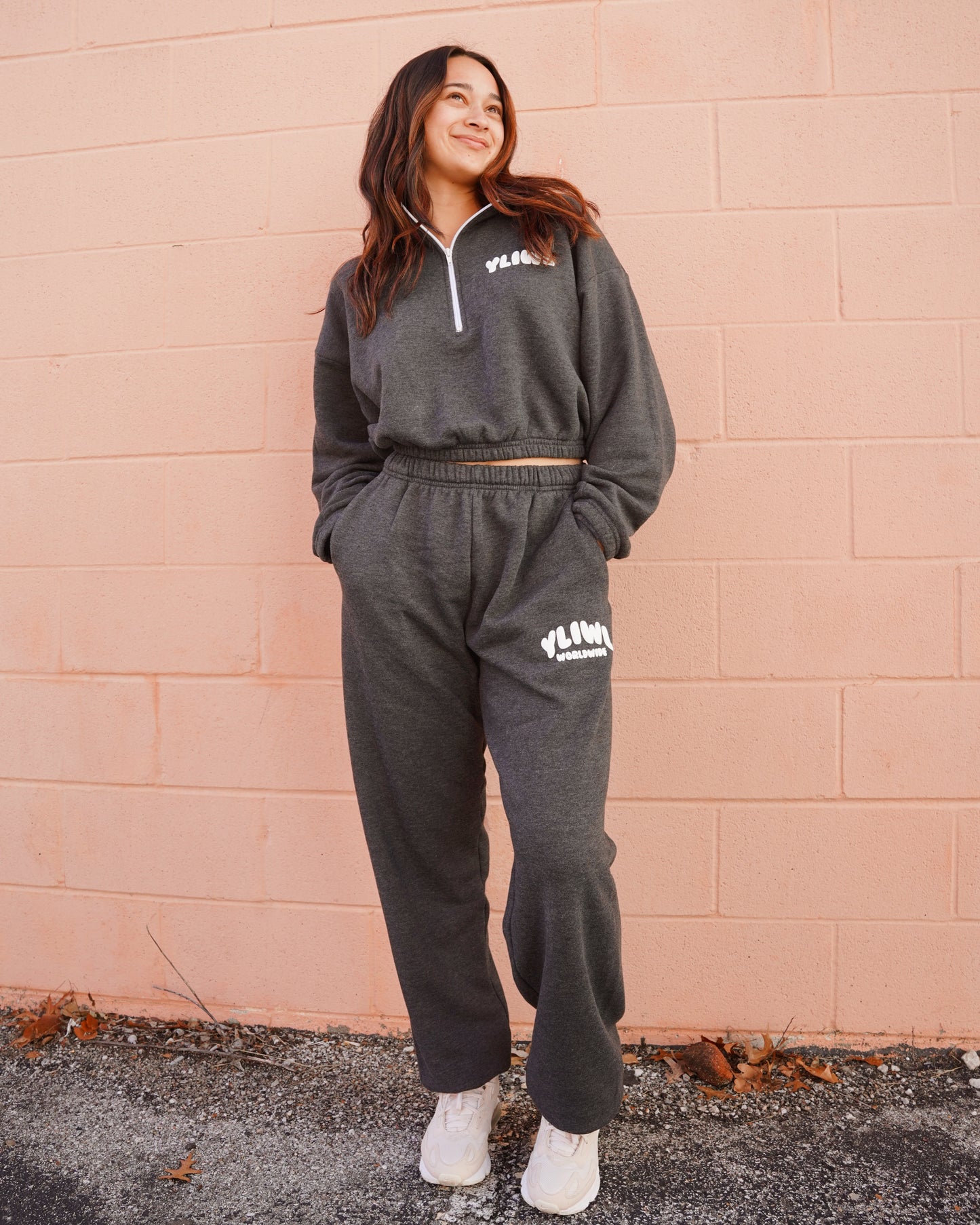 Dark Heather Grey + White PUFF PRINT "YLIWL" High Waist Sweatpant