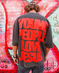 Vintage Black + Red "YOUNG PEOPLE LOVE JESUS" Oversized Boxy T-Shirt