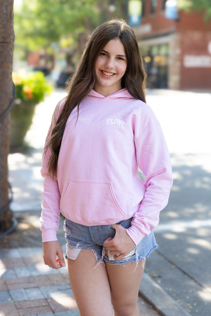Pink + White "Your Life is Worth Living" YOUTH Hoodie