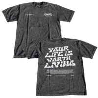YOUR LIFE IS WORTH LIVING HEAVYWEIGHT TEE - Black Mineral Wash
